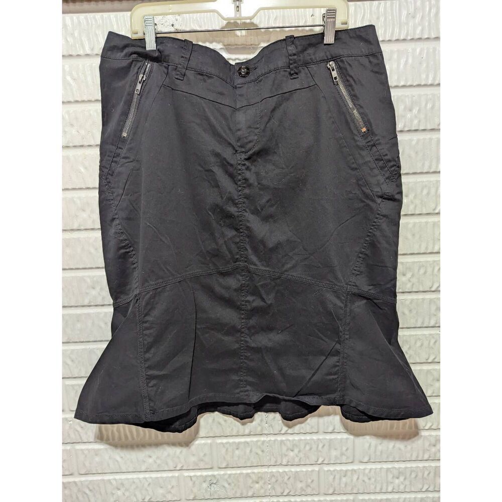 Lane Bryant Women's Black Cotton Flair Bottom Zipper Embellished Pocket Skirt Si